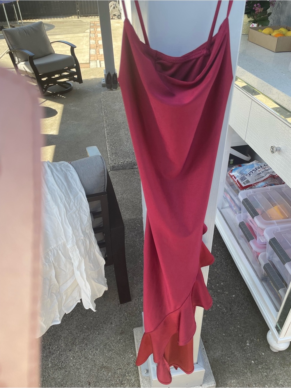 Windsor Burgundy Satin Maxi Dress with Ruffle Hem